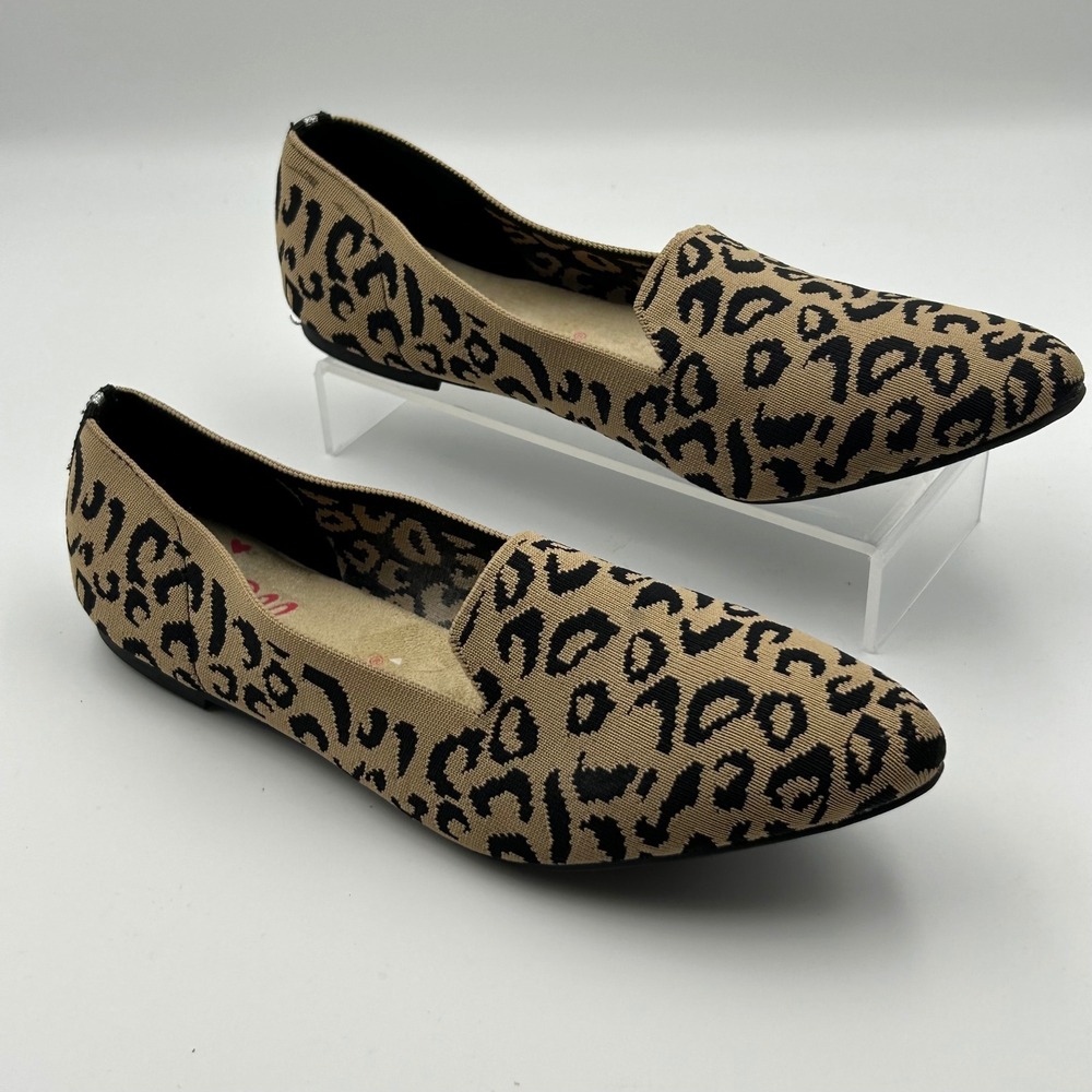 Jellypop Marrianne Women Leopard Print Pointed Toe Knit Flats Memory Foam 8.5M
